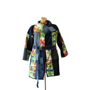 Smurf-tastic Upcycled Patchwork Wrap Coat